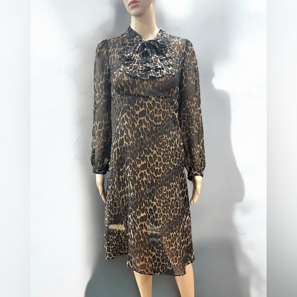 rare Retro Betsey Johnson new york leopard animal Print Sheer chiffon Dress M/L